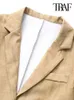 Traf Women Fashion Tie-Dye Print Linen Blend Blazer Coat Vintage Long Sleeves Front Button Female Outerwear Chic Tops 231220