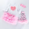 Conjuntos de roupas Bebê Menina Aniversário Romper Conjunto Nascido Algodão Bodysuits Tutu Saia Headband Infantil Partido Roupas Pogal