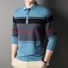 Toppdesigner Fashion Brand Stripe Luxury Men's Polo Shirt Casual and Fit Long Sleeved Wear 231220