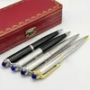 CT Luxury Quality Classic Blue Ballpoint Pen rostfritt stål traggsskrivning Smooth Office Stationery med Gem 231220