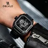 Montres-bracelets OBLVLO All Black Creative Hommes Montre Auto-vent Mécanique Automatique Saphir Miroir Étanche 50M Carré Lumineux Montres