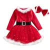 Girl's Dresses Girls Christmas Dress Santa Dress Up Little Girls Belted Princess Dress + Tiara Girls Dress