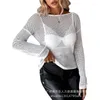 Women's T Shirts Beaded Ribbed Top Women Butterfly Embroidery Knit Tops Hollow Out Chain T-Shirts Shirt Round Neck Tees Loose Y2k