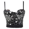 Camis Women Sexy Beaded Diamond Shiny Sequins Camisole Night Club Party Corset Crop Tops Glass Padded Push Up Bustier Bra Bralette