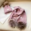 Kids Hats Scarves Sets Girls Winter Knitted Warm Designer Fur Ball Fashion Scarf Toddler Children Trendy Brand Hat Caps neckerchief Suitable For Ages Q0Nh#