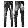 Jeans pour hommes 2024 violet pour hommes marque patché blanc slim streetwear lavé trou détruit denim pantalons longs
