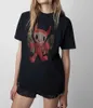 24ss Zadig Voltaire Novo Nicho Mulheres Designer T-shirt Frente Boneca Roxa Imprimir Voltar Carta Algodão Casual Versátil Manga Curta Pulôver Tee Polos Tops ZV