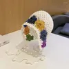 Basker vintage trend hand-crocheted blommig ihålig etnisk vindsock stickad prinsessahatt