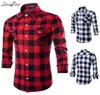 Flanel Plaid Shirt Mannen Luxe Slanke Lange Mouw Merk Formele Zakelijke Mode Jurk Warm Casual Shirts Man 240105