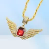 Hip Hop Angel Wings with Big Red Ruby Pendant Necklace for Men Women Iced Out Jewelry8884163