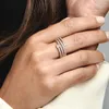 Anéis de cluster rosa banhado a ouro anel espiral triplo com joias de estilo de moda Cz transparente para mulheres