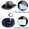 Cappello da cowboy luminoso a LED lampeggiante bianco illuminato cappelli da cowgirl con paillettes notturne lucide con cavo antivento regolabile per accessori per feste in costume di Halloween 1220