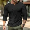 Męskie koszulki wiosenne i jesienne solidny kolor Slim Fit T-shirt z długim rękawem moda moda męska dekolt henley decibel sportowy sport