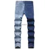 Jeans pour hommes Hommes Fleur Imprimer Jeans Mode Contraste Couleur Épissé Stretch Denim Pantalon Peint Slim Pantalon Droit Bleu Noir Blanc L231220