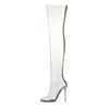 Пикантные прозрачные сапоги до бедра из ПВХ на высоком каблуке с острым носком и кристаллами, массивные женские прозрачные сапоги выше колена, взлетно-посадочная полоса, 231220