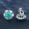 Stud Green Ice Flower Zircon Clip Earring Luxury Rose Red Crystal Round Stone Earrings for Women Classic Silver Color Wedding Jewelry 231219