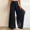 Calça feminina feminino perna larga cor sólida ladies lisões de verão cintura elástica elegante estilo bohemiano de estilo boêmio