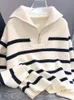 Womens Sweaters Jmprs Warm Women Sweater Thick Winter Fashion Striped Zipper Jmuper Loose Korean Knitted Female Pullover Blouse 231219