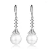 Dangle Earrings 925 Sterling Silver Exquisite Zircon 12mm Pearl Long For Women Christmas Valentine's Day Fashion Jewelry Gift Wholesale