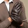 Erkek GÜNLÜ Koyun derisi deri eldiven kış sıcak dokunmatik ekranlı kaşmir astarlı sürüş binicilik eldiven 231220