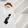男性S Tシャツのインカントップ2023韓国スタイルの黒い白いコントラストカラーレースTシャツカジュアルストリートウェアルーズOネックカミゼタS 5XL 231219
