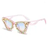 Sunglasses Brand Design Spectacles Vintage Cat's Eye Rhinestone Women Men Fashion Gradient Lens Sun Glasses Pearl Shades For