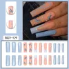 False Nails Long Coffin Press on Full Copor Color Color Tips French Tip Square Faw for Women and Girls 24pcs