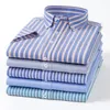 Men's Casual Shirts Summer High Quality Men Cotton Short Sleeve Dress For Male Slim Social Business Blouse Stripe Oxford Shirt