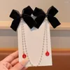 Hair Accessories Elegant Vintage Bow Pearl Tassel Chain Hairpin Girls Sweet Headband Side Clip Fashion Ribbon Barrettes