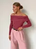 Kobiety Swatery Eleganckie solidne dzianinowe wełniane koszulka Womek moda na ramię długie rękaw Slim Fit Pullovers 2023 Podstawowe topy streetwearne 231219