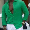 Модная однотонная мужская рубашка из хлопка и льна, свободная рубашка на пуговицах с отложным воротником и длинным рукавом в пляжном стиле, одежда для мужчин, кардиган 231220