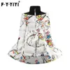 Winter Down Jacket Warm Print Flower Bundle Waist Bow Skirt Children's Winter Dress