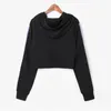 Women S Hoodies Long Sleeve Striped Cropped Hoodie Solid Color Drop Shoulder Sweatshirt High Street Hip Hop Style Jumper Hooded Ropa De