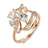 Anéis de casamento wbmqda flor de cristal de luxo grande anel para mulheres 585 cor de ouro rosa com branco zircão natural noivado jóias finas