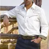 Retro baskılı batı tarzı gömlekler erkekler için uzun kollu dekoratif ince fit rahat parti resmi gömlek ve bluz adam üstleri 231220