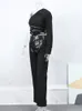 Женские брюки из двух частей, сексуальный кожаный комплект из двух частей на одно плечо, женский укороченный топ с длинными рукавами, широкие брючные костюмы, весенний женский уличный наряд 231219