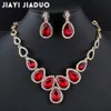 Jiayijiaduo ensemble de bijoux africains ensemble de collier et boucles d'oreilles en cristal couleur or pour femmes bijoux de mariage en cristal rouge 258k