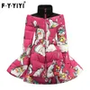 Winter Down Jacket Warm Print Flower Bundle Waist Bow Skirt Children's Winter Dress