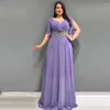 Vestuário étnico elegante vestido de noite para mulheres v pescoço contas apliques plissados chão-comprimento 2023 bonito chiffon cor sólida dama de honra