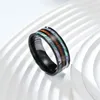 Wedding Rings Fashion 8mm Men Stainless Steel Inlay Koa Wood And Abalone Shell For Women Jewelry Valentine's Day Gifts