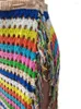 Юбки женские пляжные праздничные в радужную полоску длинная юбка вязаная ребристая с бантом на талии с высоким боковым разрезом и кисточками подол макси прямая 2023
