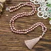 Hanger Kettingen 8mm Natuurlijke Rhodochrosiet Geknoopt 108 Kralen Japa Mala Ketting Meditatie Yoga Zegen Gezondheid Sieraden Vrouwen Cha302w