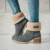 Buty kobiety buty zimowe na zewnątrz trzymaj ciepłe futrzane buty wodoodporne damskie buty śnieżne grube pięta z okrągłym butem 231219