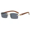 Sunglasses 2024 Fashion Wood Grain Men's Ultra Clear Frameless Ocean Slice Trend Retro Sun Glasses Eyewear