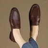 Dress Shoes EAGSITY Cow Leather British Style Golden Penny Loafer Women Slip On Mule Casual Office Lady Wedding