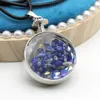 Pendant Necklaces Round Shape Glass Wishing Bottle Men Leather Strap Necklace Natural Clear Quartz Tiger Eye Black Agate Chakra Jewelry