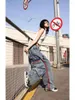 Damesjeans Gestikte lijnen Multi-pocket Werkkleding Recht Voor Dames Y2k Ruimvallend ontwerp Hoge taille Cool Hip-hop Trendy Paarbroeken