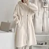 Pele feminina 2024 primavera inverno engrossado quente teddy jaqueta bege branco com capuz casaco feminino manga longa falso vison casaco