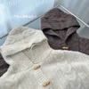 Women's Sweaters Women's Maillard American Retro Design Hooded Sheep Camel Wool Lazy Sweater Long Sleeve Horn Button Knitted Cardigan Top Coat 231220