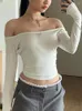 Frauen T-Shirts Sexy Bodycon T-Shirt Frauen koreanische Mode süße y2k niedliche Bug Crop Crop Top Herbst Off Schulter Rückenfreies Hohlausflug aus würzigem Mädchen